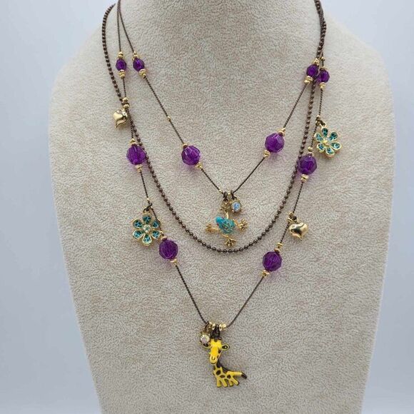 Betsey Johnson Giraffe Purple Crystal Multi Strand Necklace - Picture 6 of 10